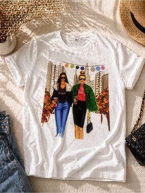 White Graphic Women’s T-Shirt with Fashion Illustration